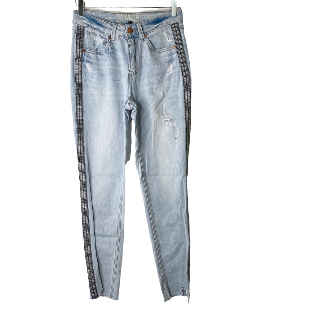 Rewash Light Blue Ankle Jeans with Black Side Stripe